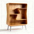 Wooden bookshelf with three open shelves and tapered metal legs 80 x 40 x 120cm
