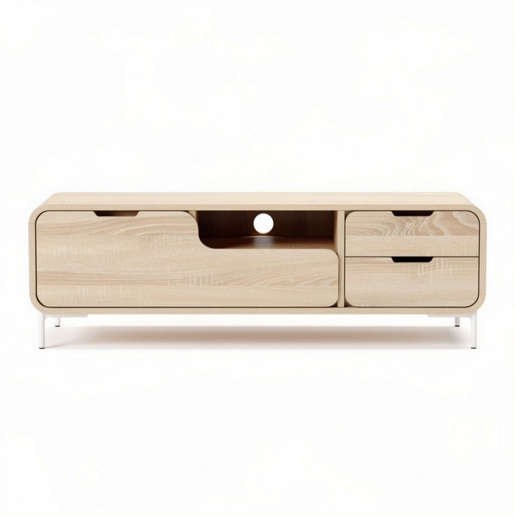 Wooden TV stand with storage drawers and cable management 120 x 40 x 45cm