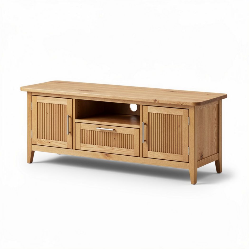 Wooden TV stand with storage compartments and cable management 150 x 40 x 50cm