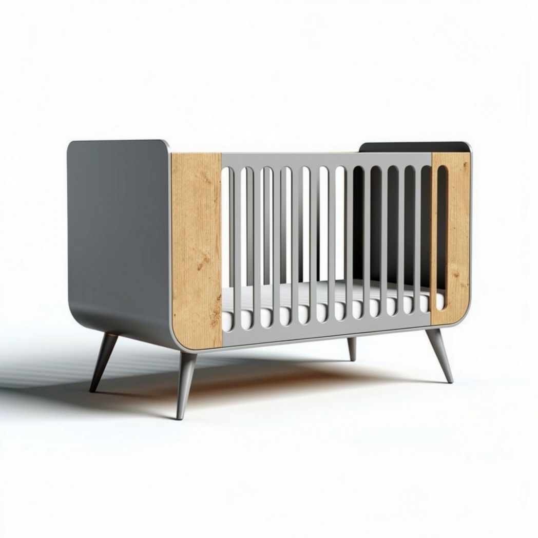 Modern baby crib with natural wood accents and metal frame 120 x 70 x 85cm