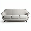 Grey fabric three-seat sofa with minimalist design and sturdy metal legs