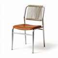Metal and woven rope dining chair with leather seat in brown 45 x 45 x 85cm
