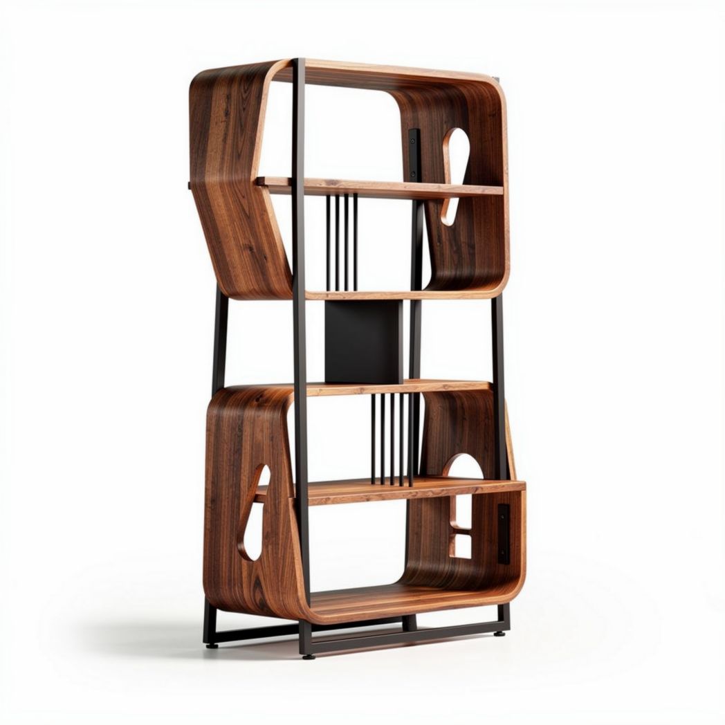 Wooden bookshelf with metal frame and open design 120 x 40 x 180cm