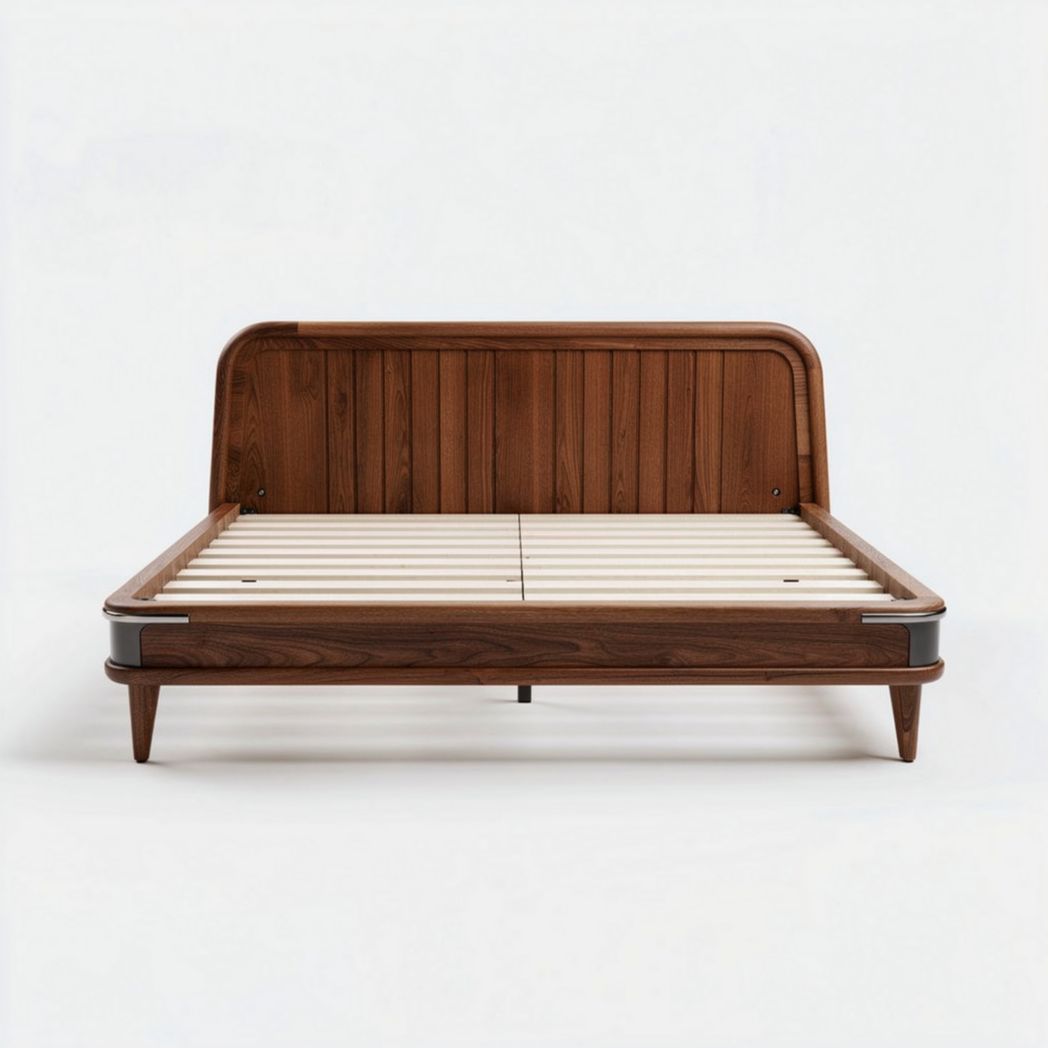 Wooden bed frame with headboard and slatted base in brown 200 x 160 x 30cm