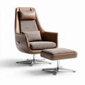 Leather swivel chair with matching ottoman in brown and gray 85 x 85 x 100cm