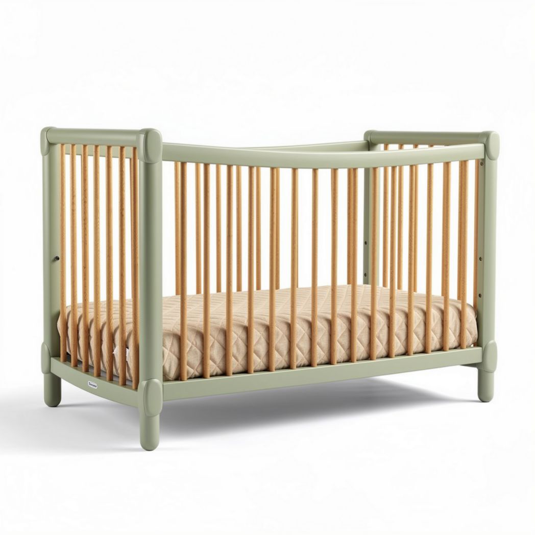 Wooden crib with natural finish and soft mattress 120 x 60 x 90cm