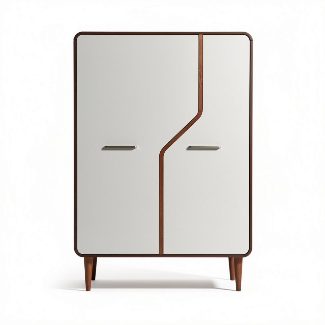 Wooden storage cabinet with white finish and tapered legs 80 x 40 x 100cm