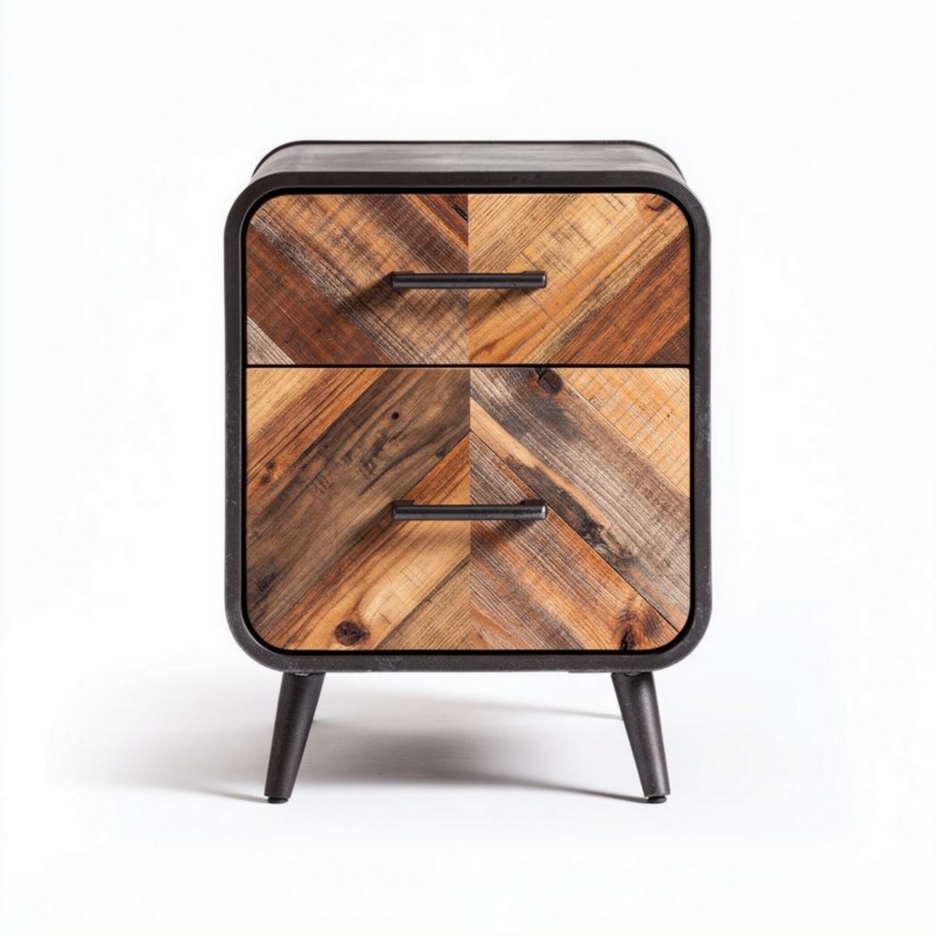 Wooden nightstand with two drawers and metal legs 40 x 30 x 50cm